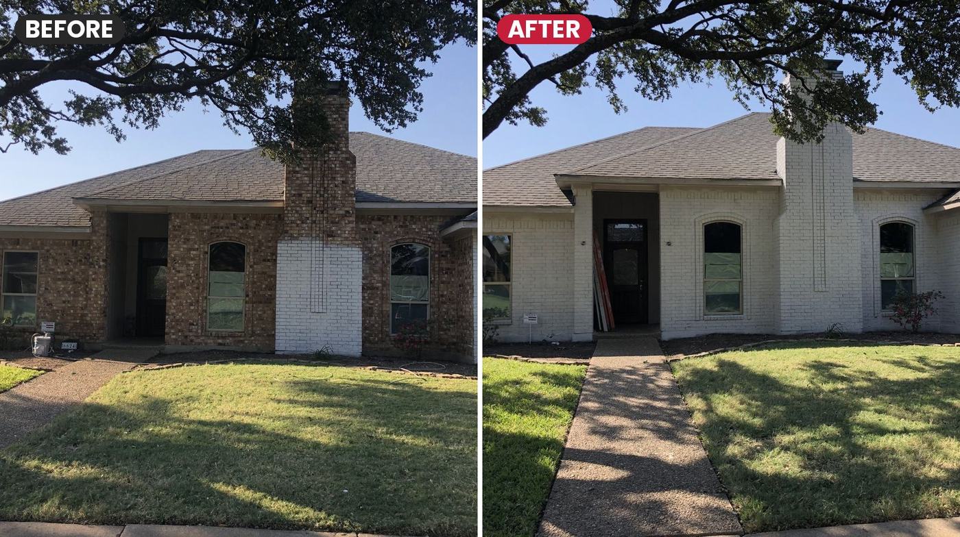 Before and after: red brick ranch home painted white